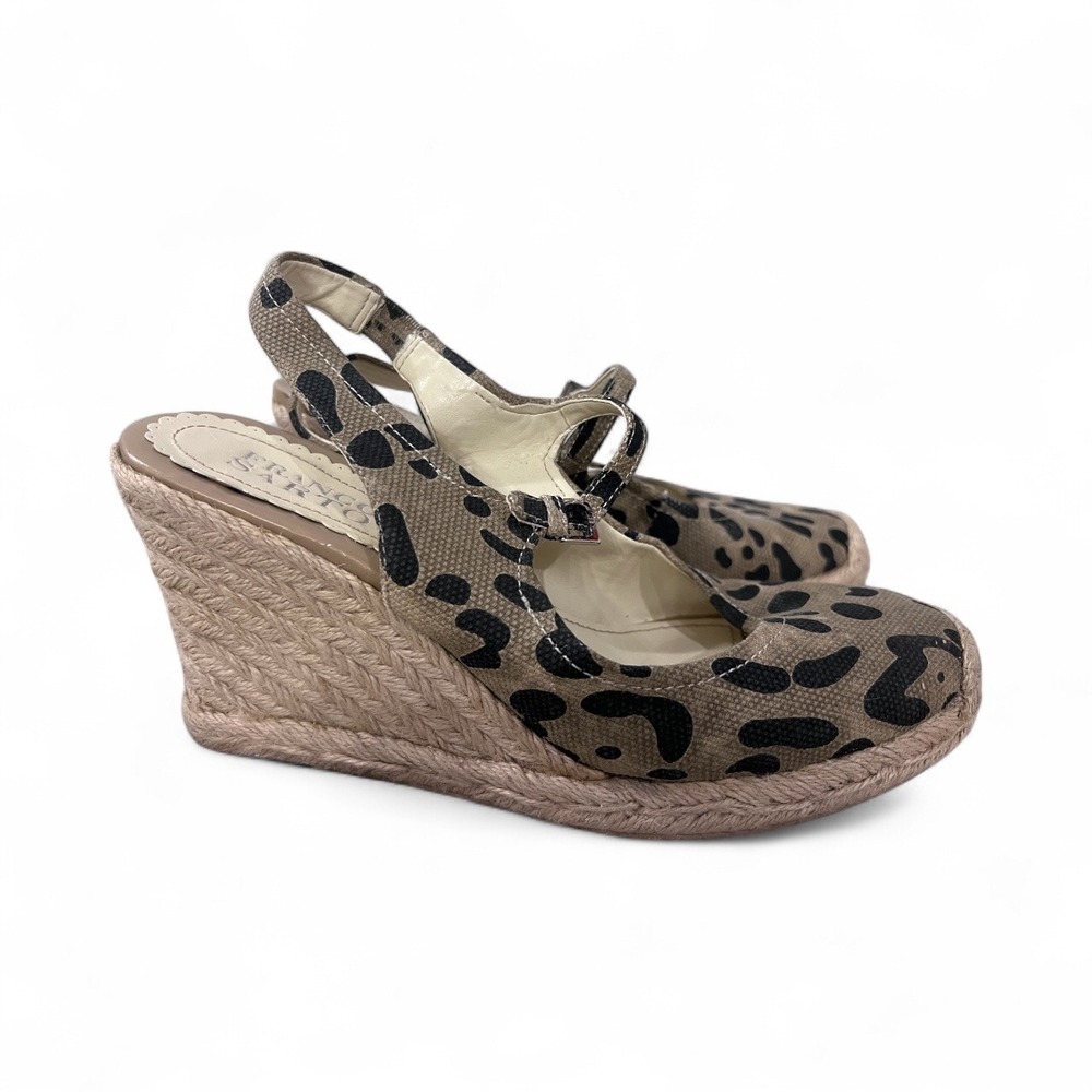 Franco Sarto Leopard Print Espadrille Wedge Sandals Slingback Size 8.5M